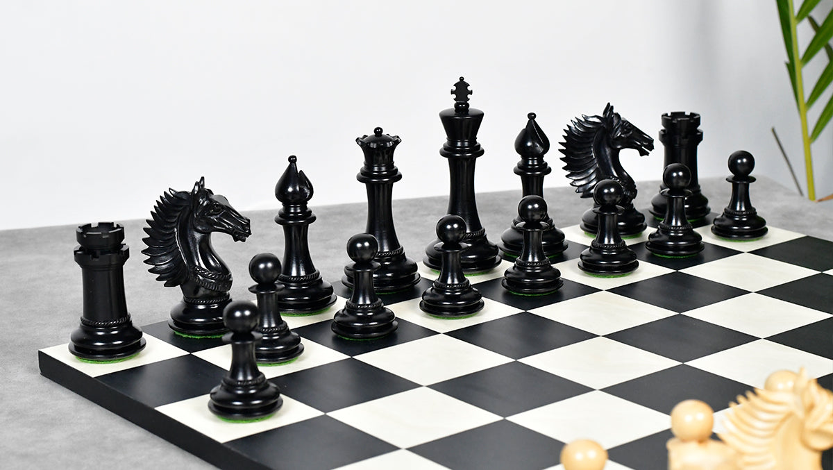 The Mustang Series Wooden Triple Weighted Chess Pieces in Ebony / Boxwood - 4.4" King