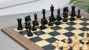 Combo Of 4.4 Inch Luxury Imperial Collector Series Artisan Chess Pieces Triple Weighted in Ebony and Boxwood With Wooden Black Dyed Poplar Sycamore Chess Board