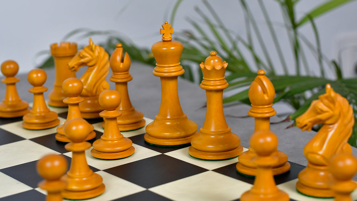4.0'' The Ancient Indian Warrior Staunton Luxury Series Chess Pieces in Ebony / Antiqued Box Wood - 1660 Grams