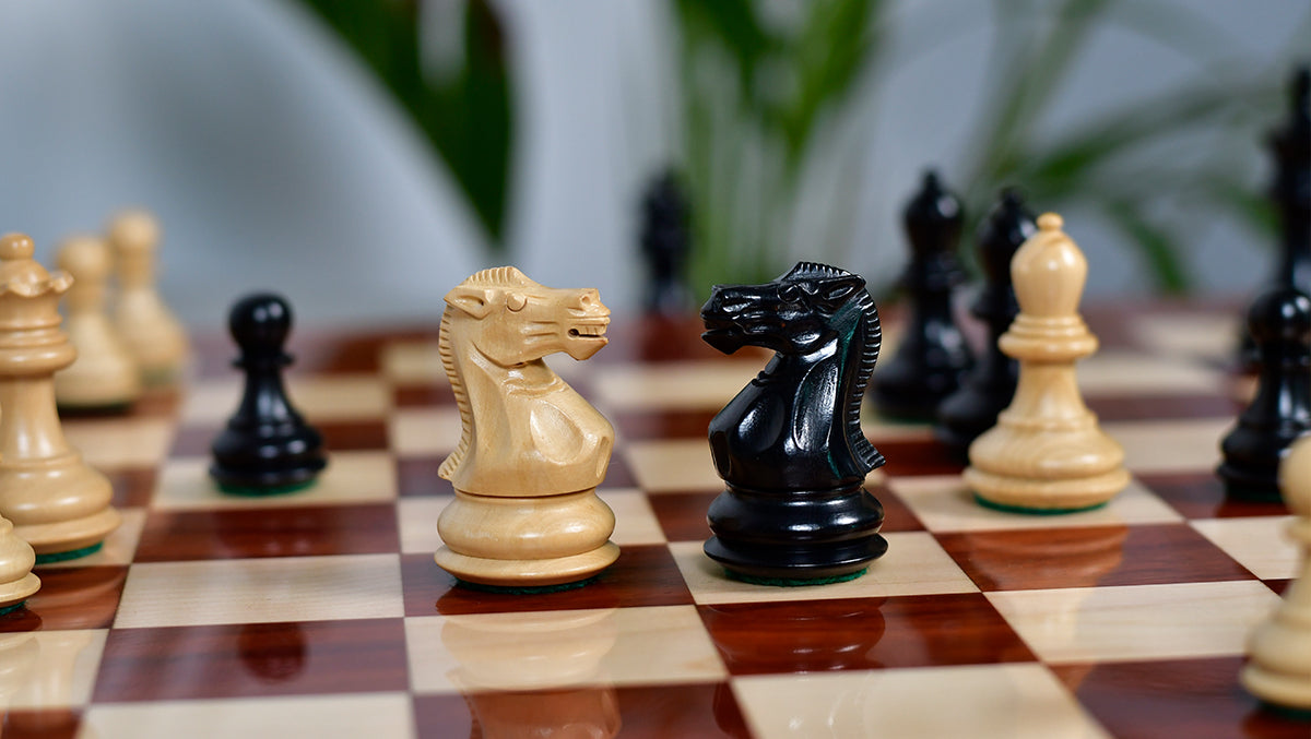Collector Series Handcarved Staunton Chess Pieces in Ebonized Boxwood & Natural Boxwood - 2.6" King