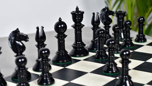Exclusive Repro Old Antique Edinburgh Upright Chess Pieces in Distressed Boxwood and Ebonized Wood - 4.4" King with Extra Queens
