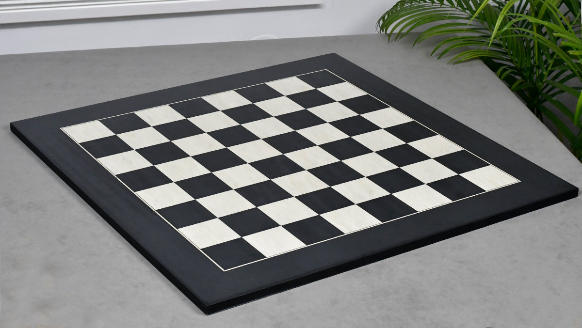Combo Of Old Vintage English Staunton Series Chess Pieces in Ebonized Wood & Boxwood - 3.8" King With Wooden Black Anigre/ Maple Chess Board