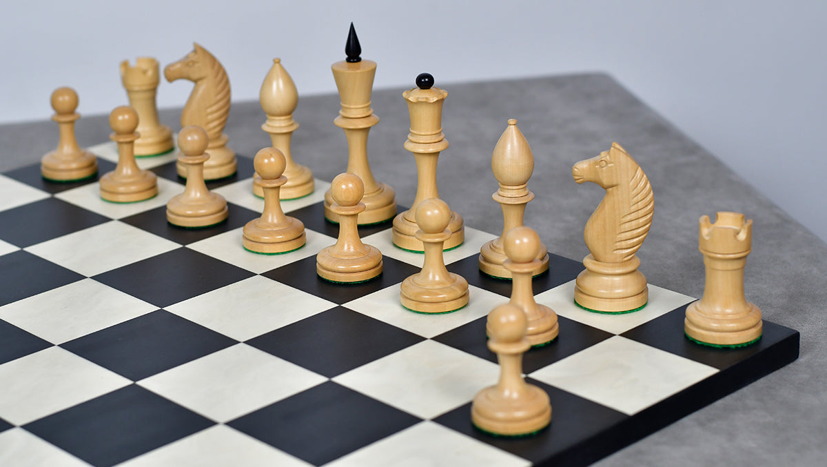 The Repro of Averbakh 1949 Moscow Chess Championship Chess Pieces in Ebonized & Boxwood 4.20 inch King - 1130 Grams Weight