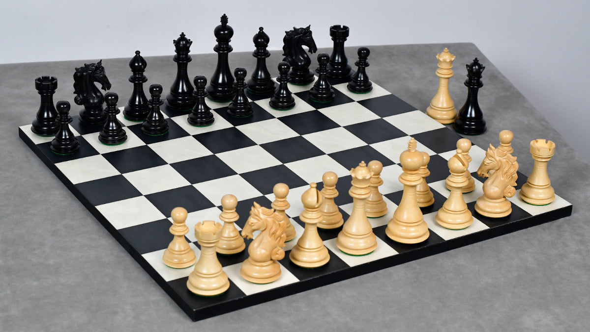 The Shera Series Staunton Triple Weighted Chess Pieces V2.0 in Ebony / Box Wood - 4.5" King