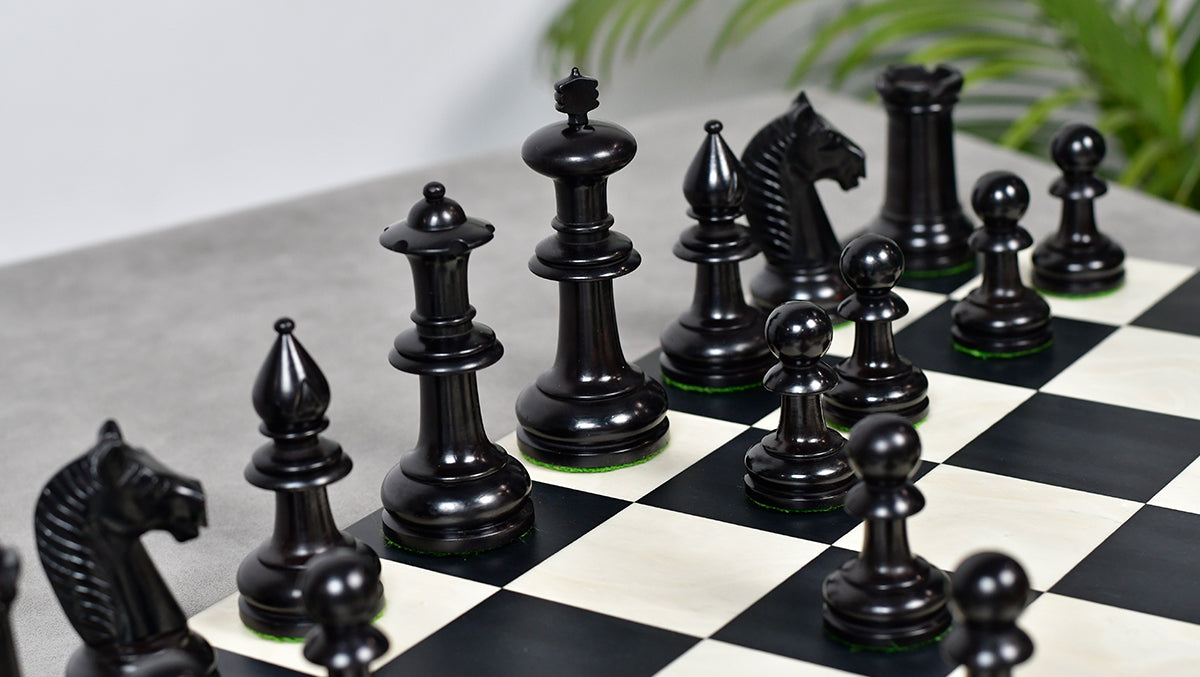 19th Century Antique Austrian Series Chess Pieces in Ebonized Boxwood & Antiqued Boxwood - 4.27" King - Colllector Chess