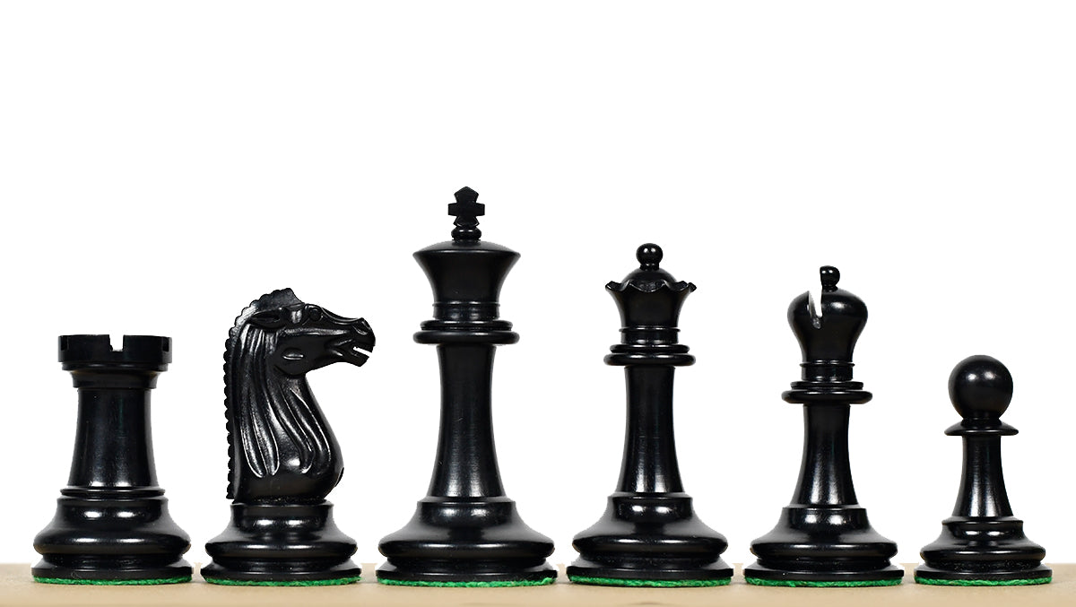 Circa 1887 Turner Teich Soviet-Staunton Style Weighted 4" Chess Pieces in Ebony & Antiqued Boxwood - 1700 Grams Weight