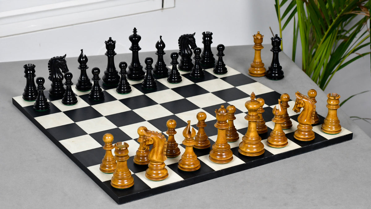 War Admiral Antiqued Chess Pieces – 4.4" King – Handcrafted Staunton Design in Ebony Wood & Antiqued Boxwood