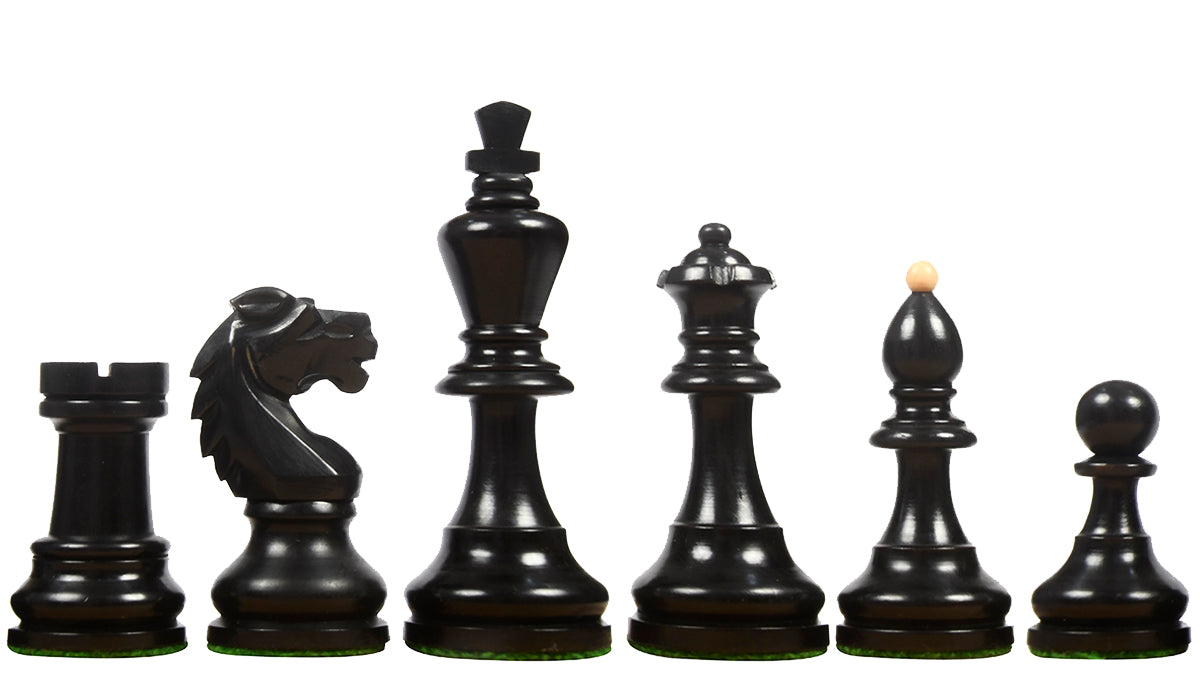Reproduced Vintage 1950's Circa Bohemia Staunton Series German Chess Pieces in Ebonized Boxwood & Natural Boxwood - 3.89" King