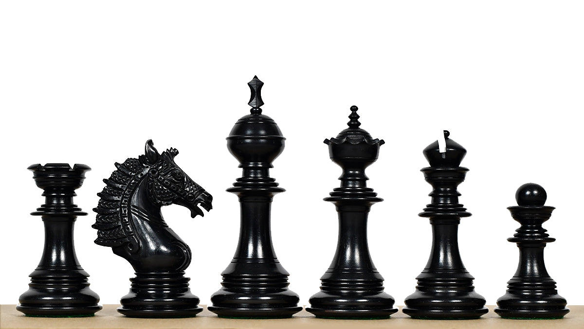 The Sikh Empire Series Triple Weighted Wooden Handmade Chess Pieces in Genuine Ebony Wood and Indian Boxwood - 4.5" King with Extra Queens