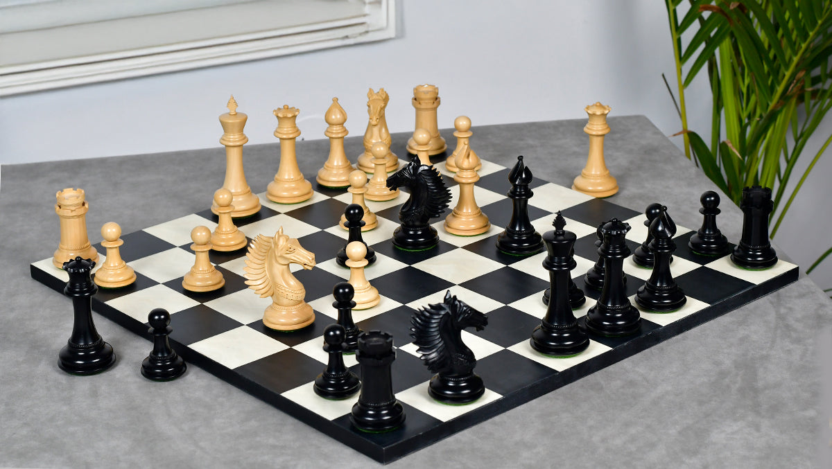 The Mustang Series Wooden Triple Weighted Chess Pieces in Ebony / Boxwood - 4.4" King