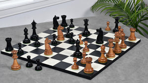1900s' American Chess Company Reproduction Tournament Chess Set -  Black Ebonized & Antiqued Boxwood 3.8" King