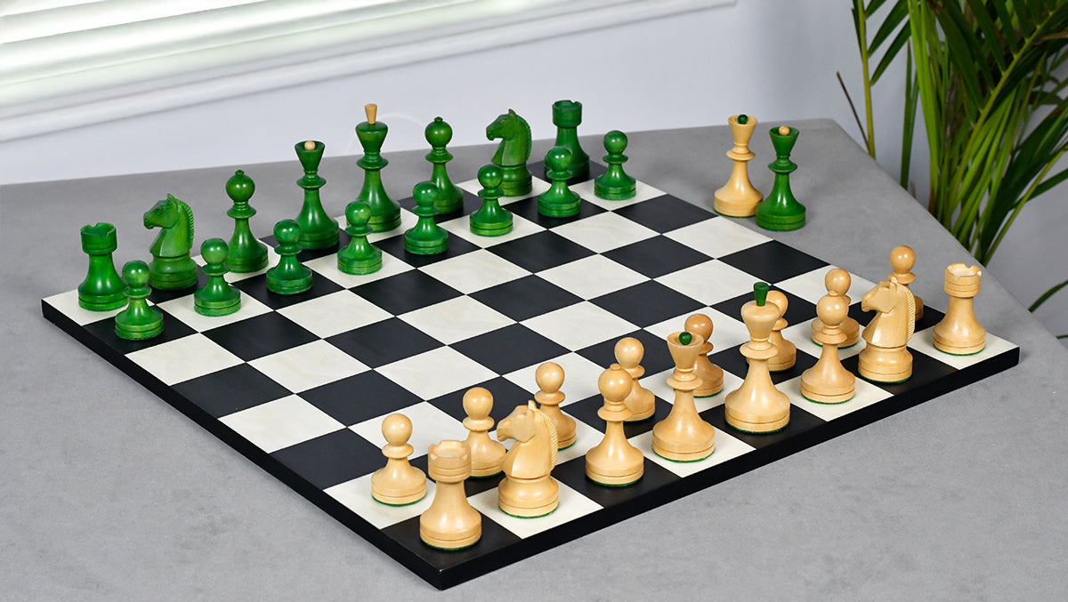 Russian (Soviet Era) Series Chess Pieces in Stained Green Ash Burl / Boxwood - 3.7" King
