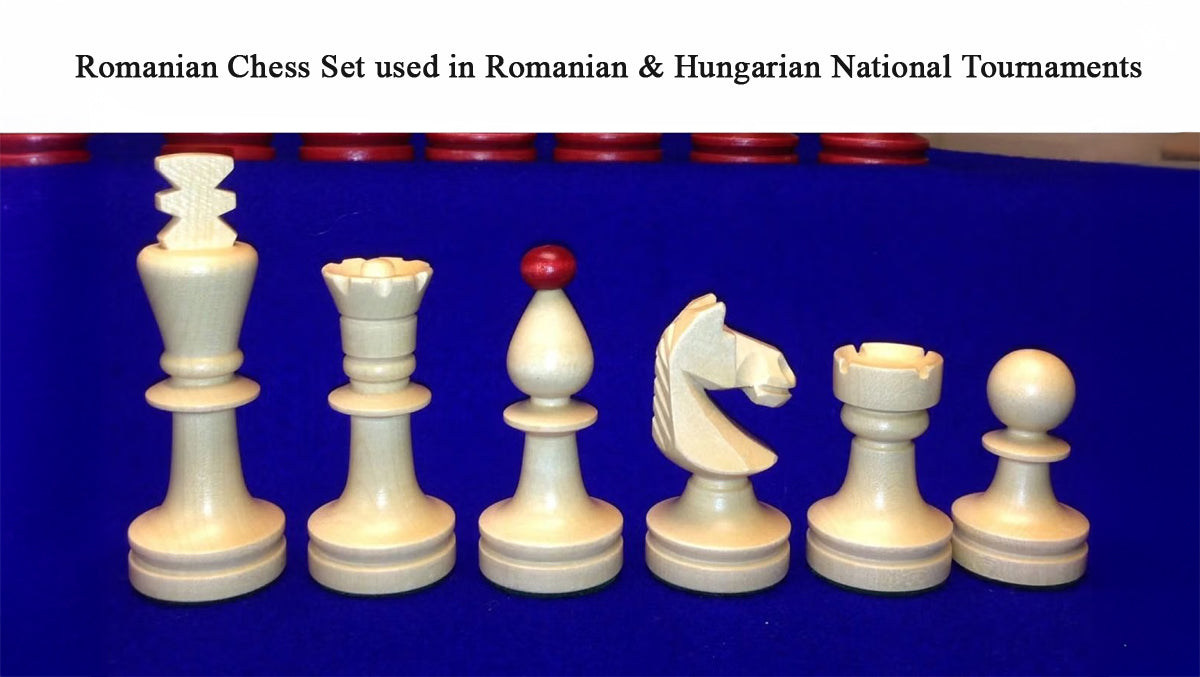 3.8" Romanian-Hungarian National Tournament Chess Pieces in Sheesham & Boxwood - 1050 Grams