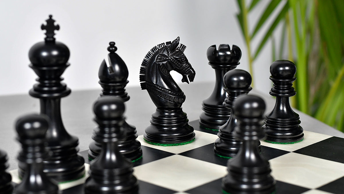 Indian Chetak II Customized Lead Weighted Luxury Chess Pieces in Ebony wood / Boxwood - 4.3" King extra Queens