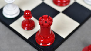 1849 Original Staunton Pattern Painted Chess Pieces (Lacquer Finished) Red Painted Crimson & Ivory White - 4.5" King