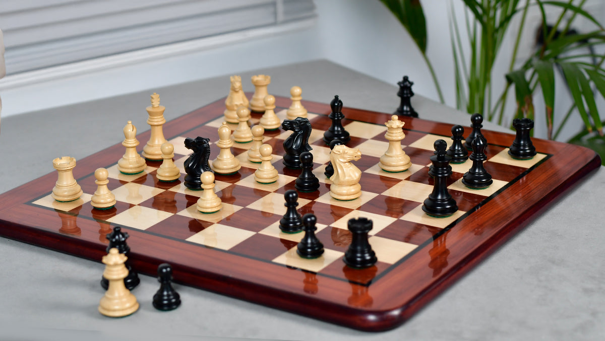 Collector Series Handcarved Staunton Chess Pieces in Ebonized Boxwood & Natural Boxwood - 2.6" King