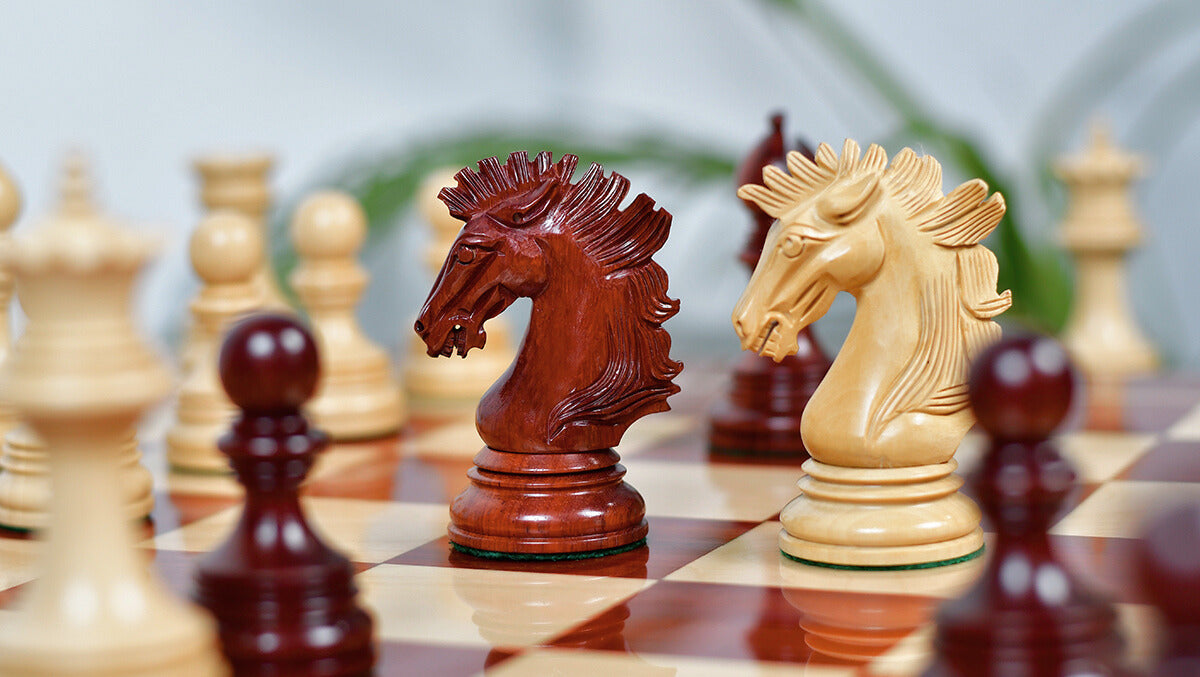 New Indian-American Luxury Series Triple Weighted Chess Pieces in Bud Rosewood(Padauk) / Boxwood Ver 2.0 - 4.4" King