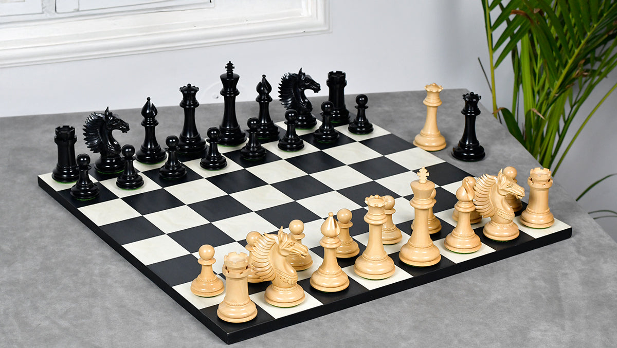 The Mustang Series Wooden Triple Weighted Chess Pieces in Ebony / Boxwood - 4.4" King