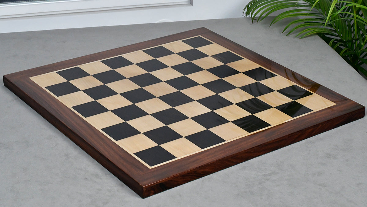 Combo Of Circa 1930s "Leningrad Schoolboy" 4.2 inch King Soviet Chess Pieces in Ebonized & Boxwood - 1530 grams With Solid Wooden Indian Chess Board in Genuine Ebony Wood & Maple Wood with Sheesham Wood Border