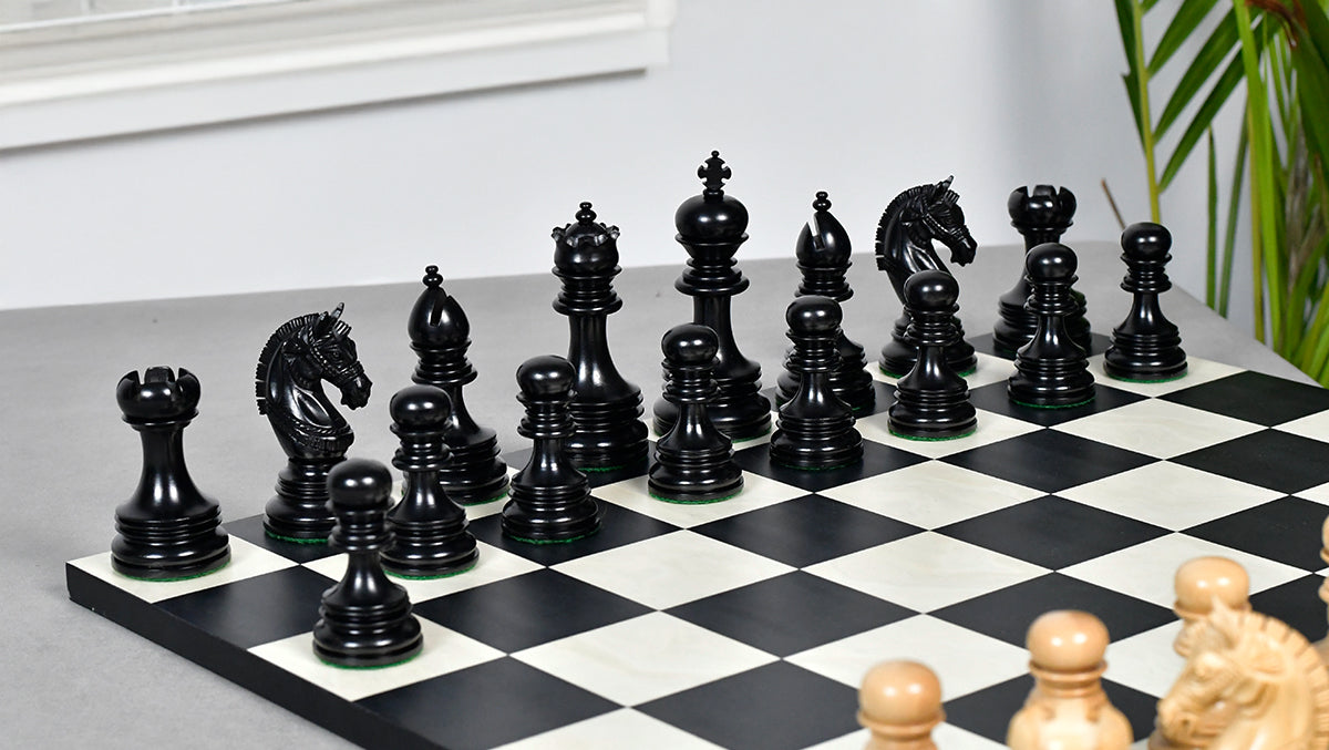 Indian Chetak II Customized Lead Weighted Luxury Chess Pieces in Ebony wood / Boxwood - 4.3" King extra Queens