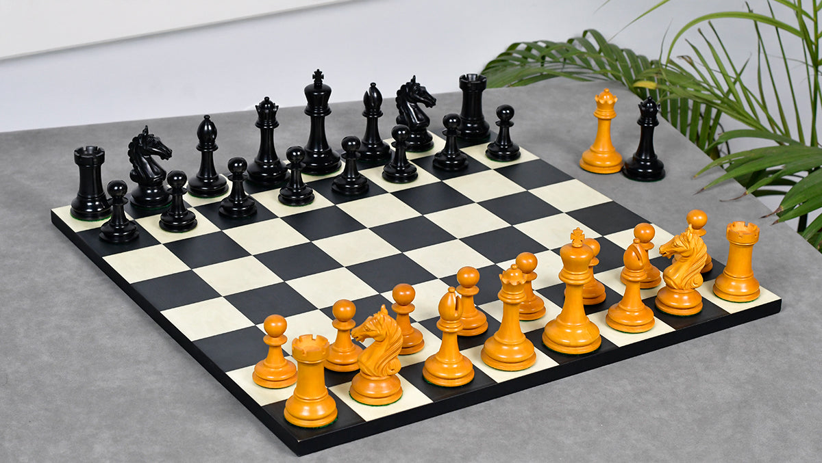 4.0'' The Ancient Indian Warrior Staunton Luxury Series Chess Pieces in Ebony / Antiqued Box Wood - 1660 Grams