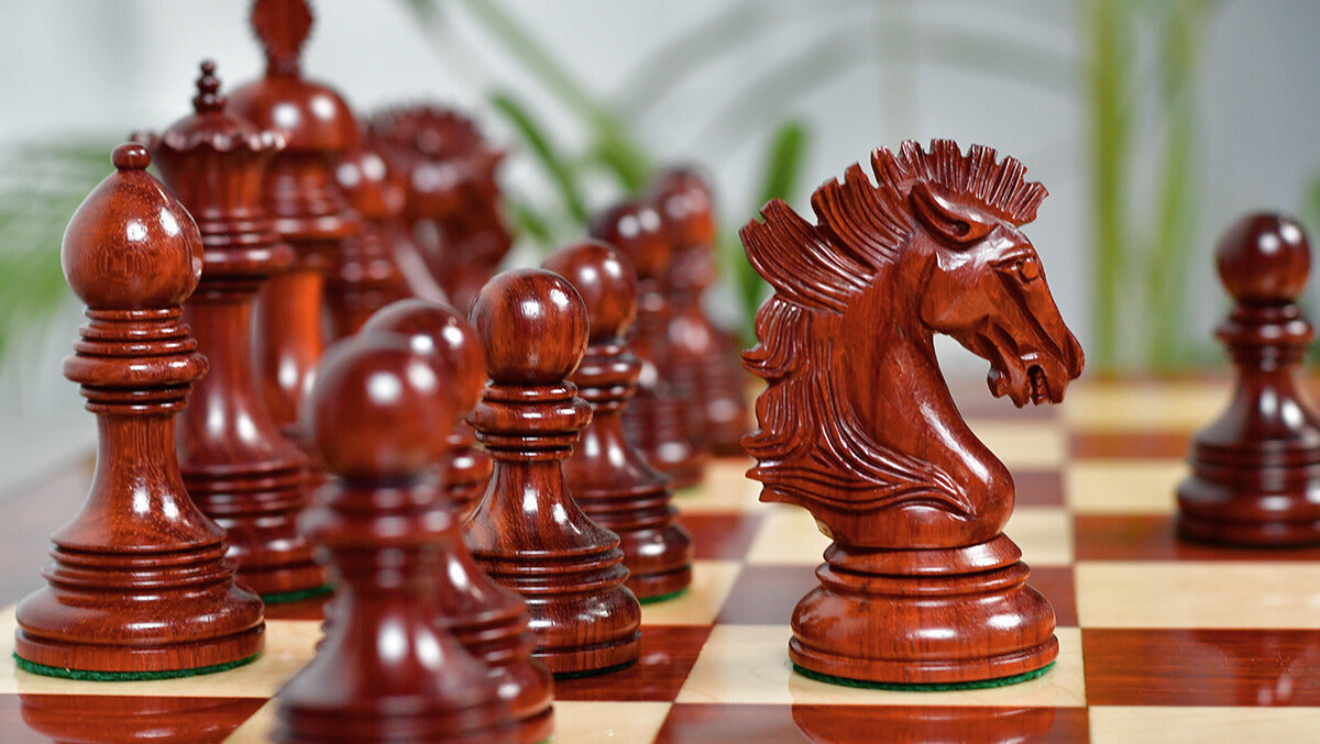 New Indian-American Luxury Series Triple Weighted Chess Pieces in Bud Rosewood(Padauk) / Boxwood Ver 2.0 - 4.4" King