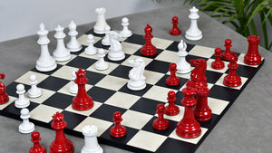 1849 Original Staunton Pattern Painted Chess Pieces (Lacquer Finished) Red Painted Crimson & Ivory White - 4.5" King