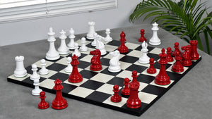 1849 Original Staunton Pattern Painted Chess Pieces (Lacquer Finished) Red Painted Crimson & Ivory White - 4.5" King
