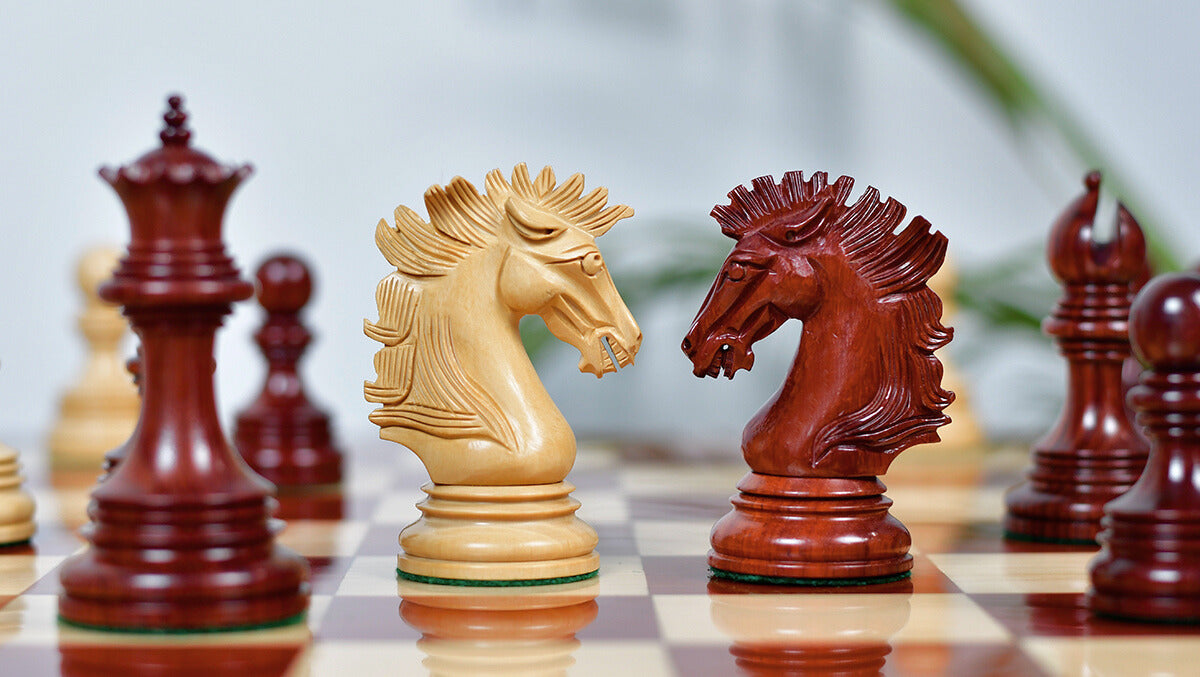 New Indian-American Luxury Series Triple Weighted Chess Pieces in Bud Rosewood(Padauk) / Boxwood Ver 2.0 - 4.4" King