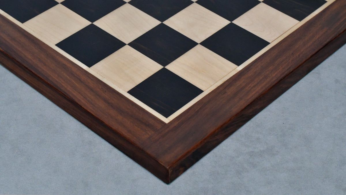 Combo Of Circa 1930s "Leningrad Schoolboy" 4.2 inch King Soviet Chess Pieces in Ebonized & Boxwood - 1530 grams With Solid Wooden Indian Chess Board in Genuine Ebony Wood & Maple Wood with Sheesham Wood Border