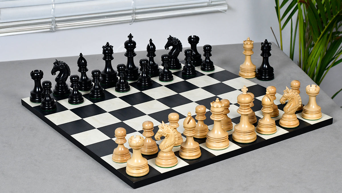 Indian Chetak II Customized Lead Weighted Luxury Chess Pieces in Ebony wood / Boxwood - 4.3" King extra Queens