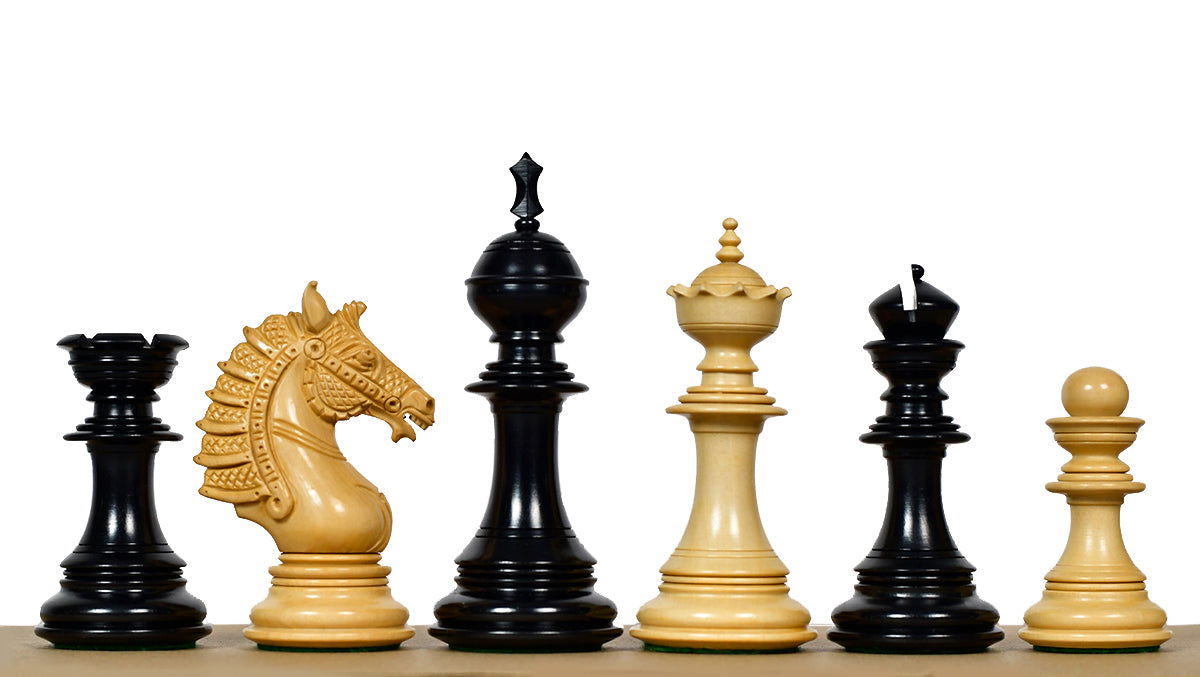 The Sikh Empire Series Triple Weighted Wooden Handmade Chess Pieces in Genuine Ebony Wood and Indian Boxwood - 4.5" King with Extra Queens