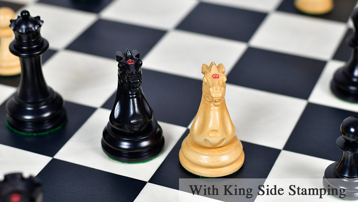 1849 Original Staunton Pattern Wooden Heavy Chess Pieces in Ebony / Boxwood with King Side Stamping - 3.75" King