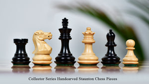 Collector Series Handcarved Staunton Chess Pieces in Ebonized Boxwood & Natural Boxwood - 2.6" King