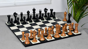 Exclusive Repro Old Antique Edinburgh Upright Chess Pieces in Distressed Boxwood and Ebonized Wood - 4.4" King with Extra Queens