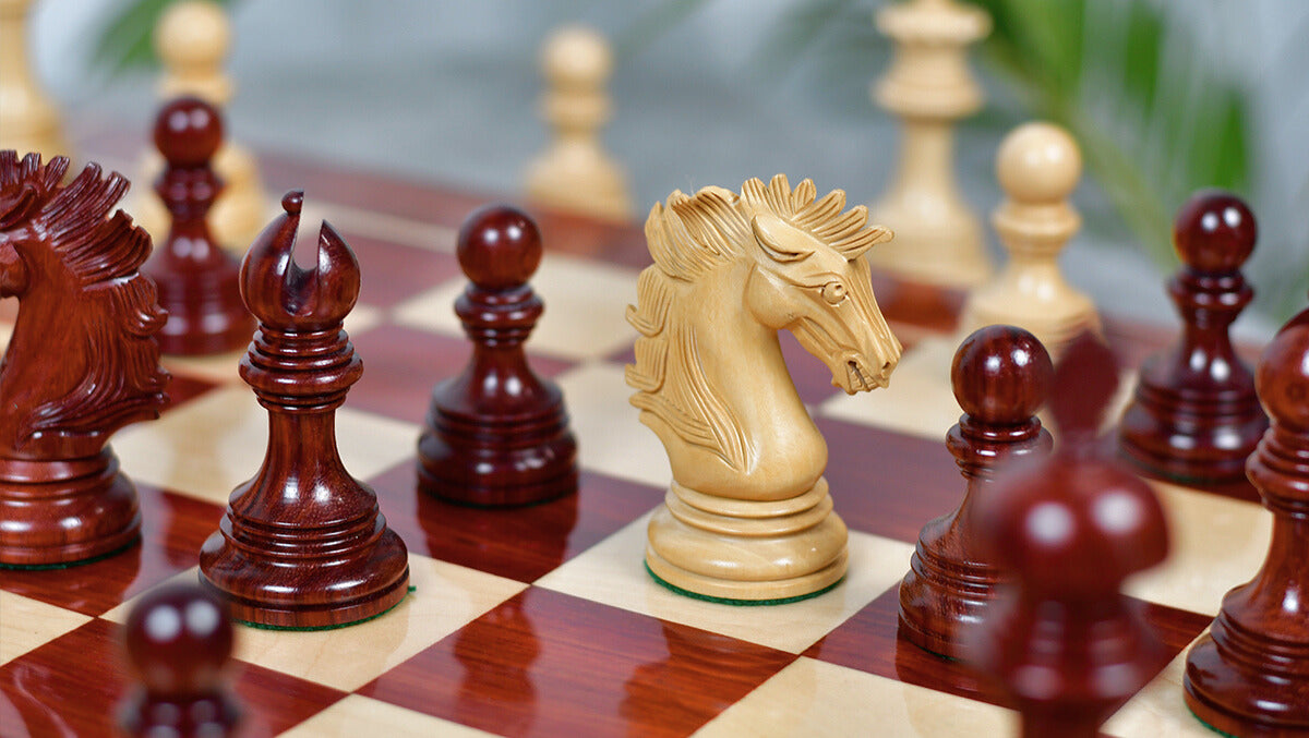 New Indian-American Luxury Series Triple Weighted Chess Pieces in Bud Rosewood(Padauk) / Boxwood Ver 2.0 - 4.4" King