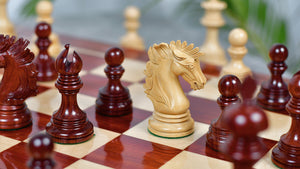 New Indian-American Luxury Series Triple Weighted Chess Pieces in Bud Rosewood(Padauk) / Boxwood Ver 2.0 - 4.4" King