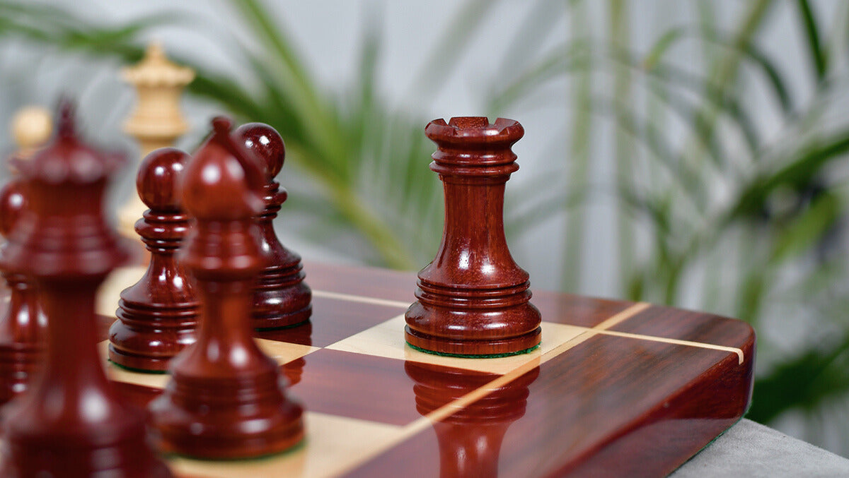 New Indian-American Luxury Series Triple Weighted Chess Pieces in Bud Rosewood(Padauk) / Boxwood Ver 2.0 - 4.4" King