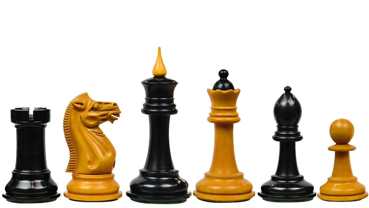 Reproduced 1940 Soviet Club Chess Pieces in Ebony / Antiqued Box wood - 4" King