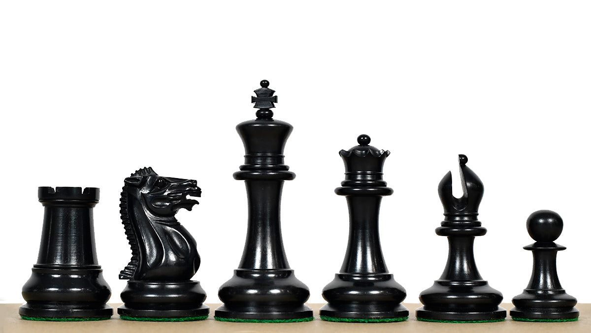 1849 Original Staunton Pattern Wooden Heavy Chess Pieces in Ebony / Boxwood with King Side Stamping - 3.75" King