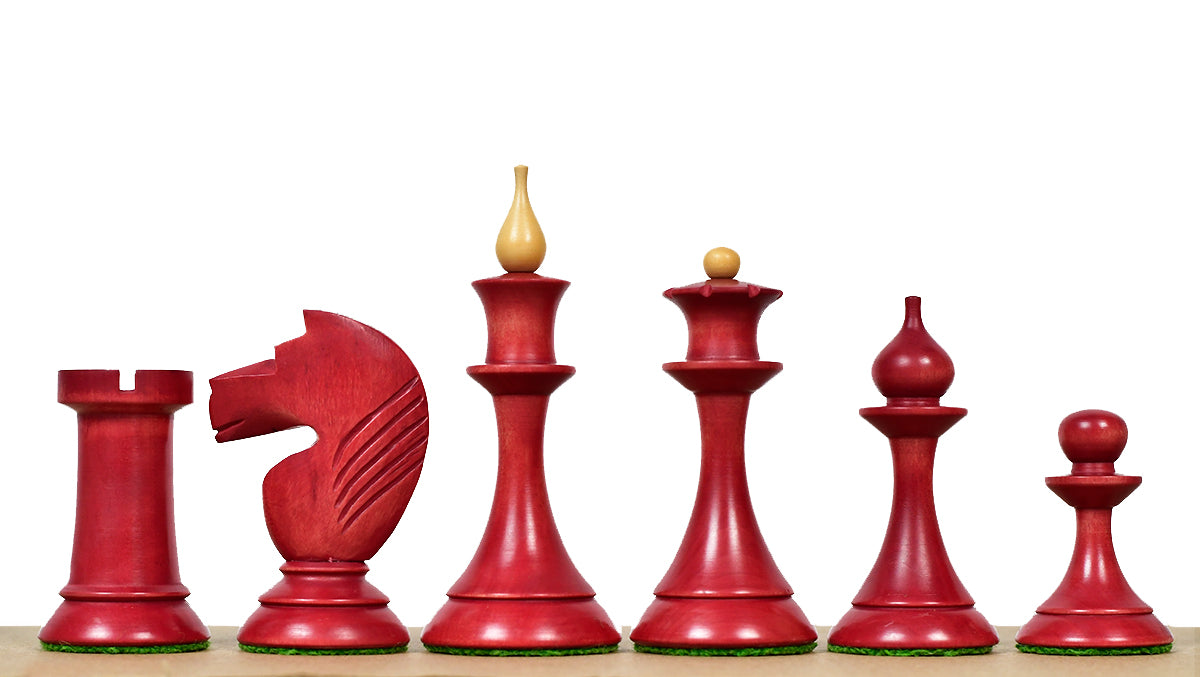 1950s' Soviet (Russian) Latvian Chess Pieces in Stained Crimson / Box Wood - 4.1" King - 1050 Grams