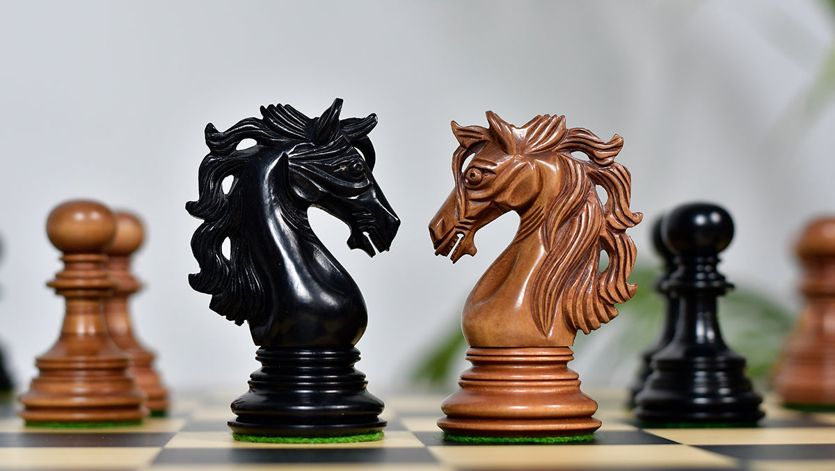 Combo Of American Adios Series Luxury Chess Pieces in Distressed Boxwood & Ebony Wood - 4.4" King With Wooden Black Dyed Poplar Sycamore Chess Board