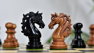 Combo Of American Adios Series Luxury Chess Pieces in Distressed Boxwood & Ebony Wood - 4.4" King With Wooden Black Dyed Poplar Sycamore Chess Board