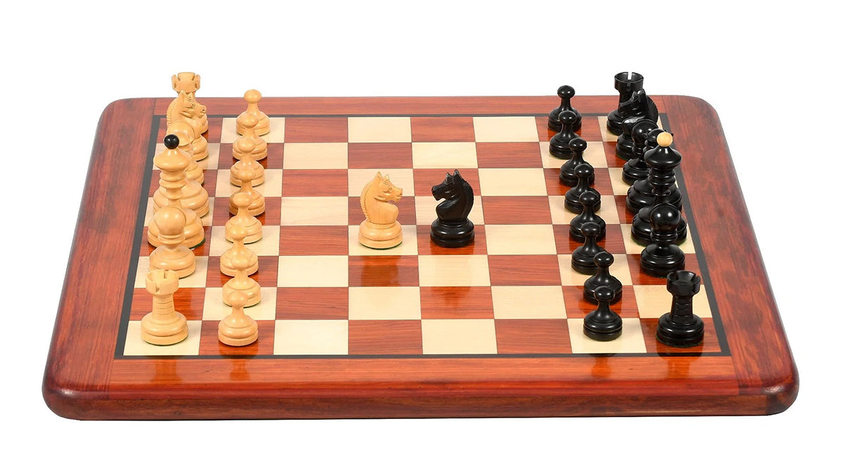 Reproduced Vintage 1930 Knubbel Analysis Chess Pieces in Ebonized and Natural Boxwood - 3" King