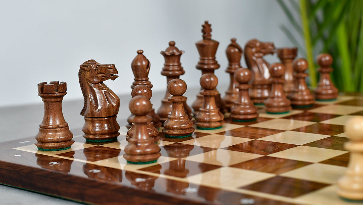 The 3.0" Stallion Weighted Staunton Chess Pieces in Sheesham Wood and Boxwood - 600 Grams Weight