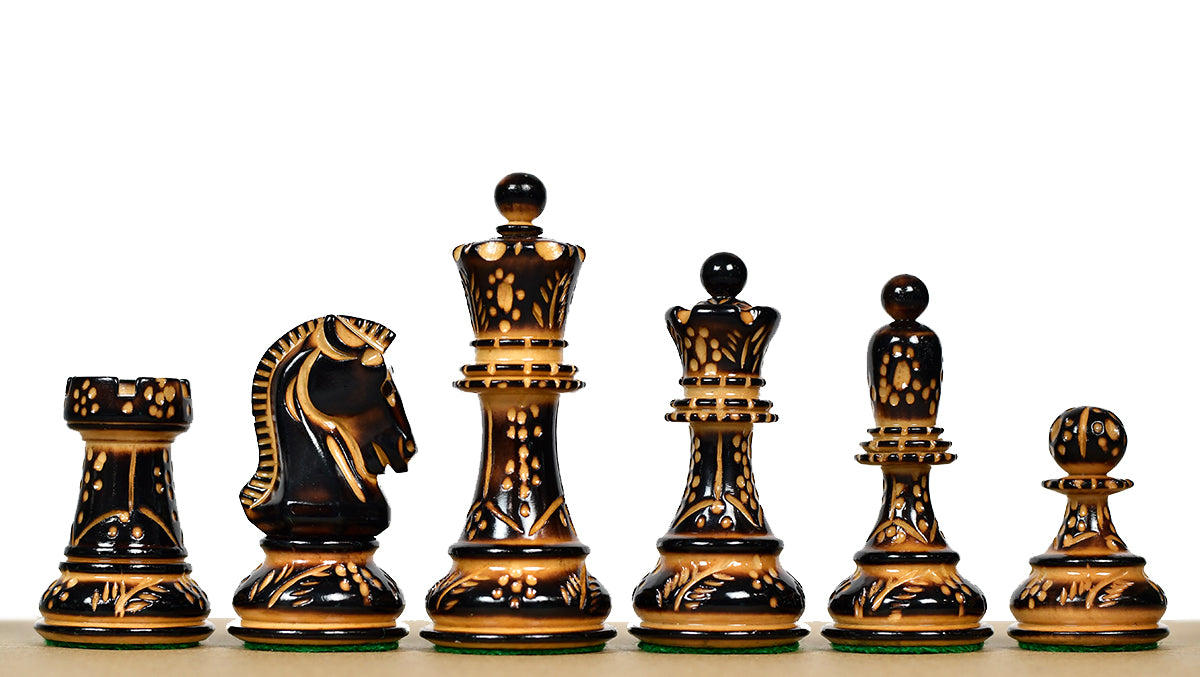1950s' Fischer Dubrovnik Chess Pieces Set (Lacquerd) Finished Burnt & Natural Box Wood - 3.7" King