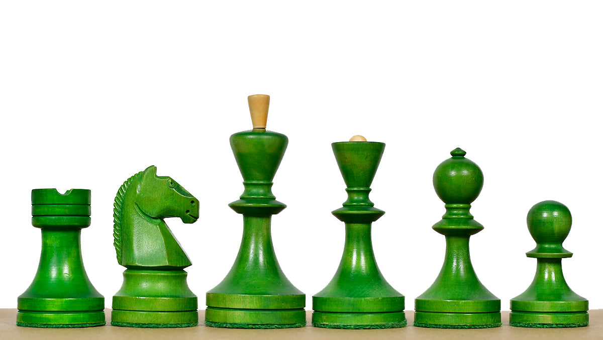 Russian (Soviet Era) Series Chess Pieces in Stained Green Ash Burl / Boxwood - 3.7" King