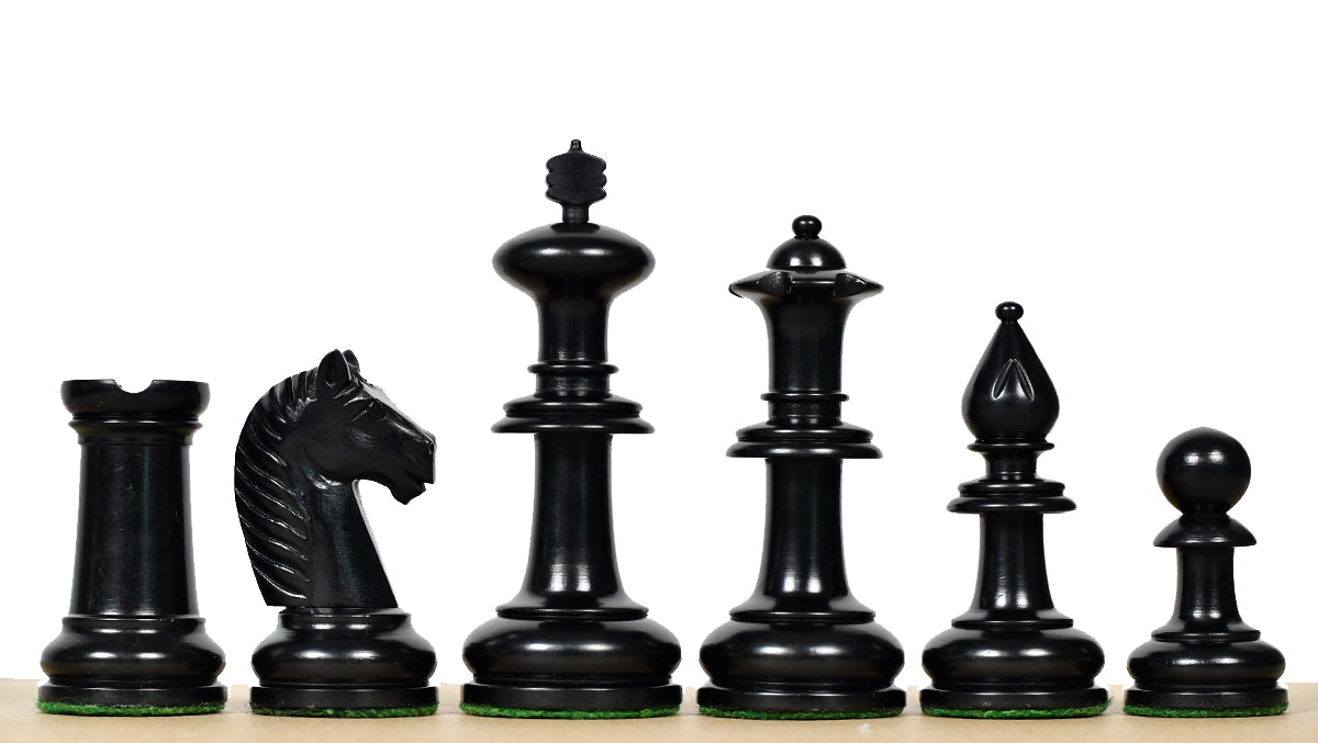 19th Century Antique Austrian Series Hand Crafted Chess Pieces in Ebonized & Boxwood - 4.2" King