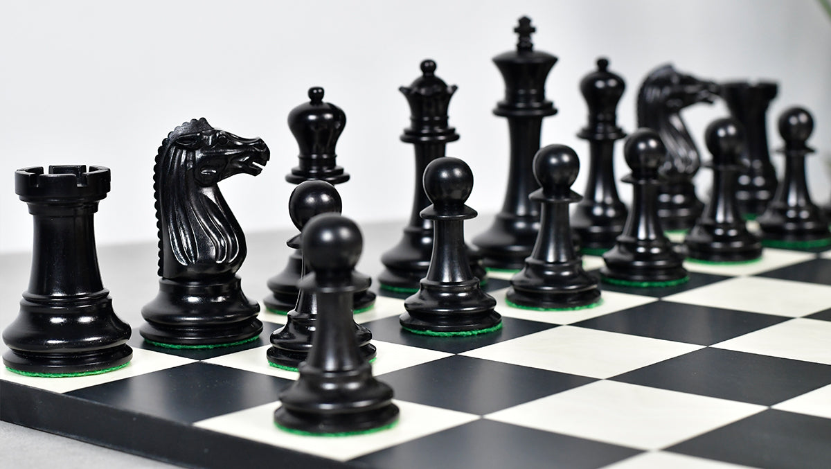 Circa 1887 Turner Teich Soviet-Staunton Style Weighted 4" Chess Pieces in Ebony & Golden Antique Boxwood - 1700 Grams Weight