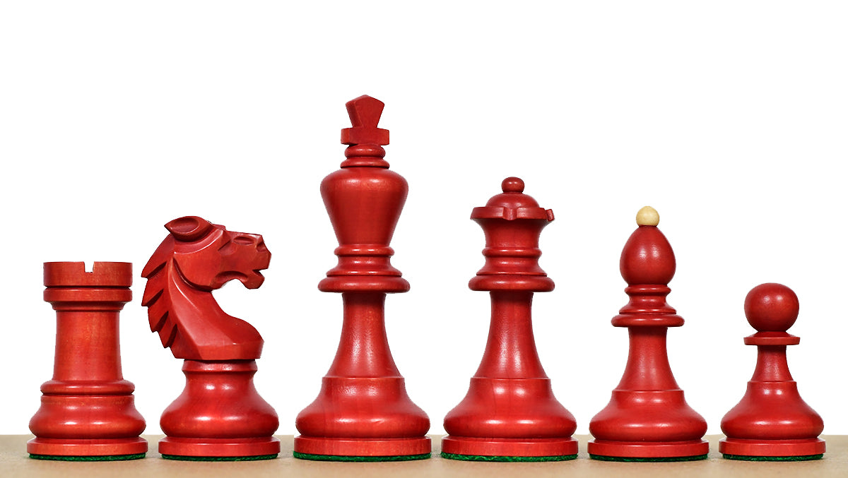 Special Edition Reproduced Vintage 1950's Circa Bohemia Staunton Series German Chess Pieces in Stained Crimson Boxwood - 3.89" King
